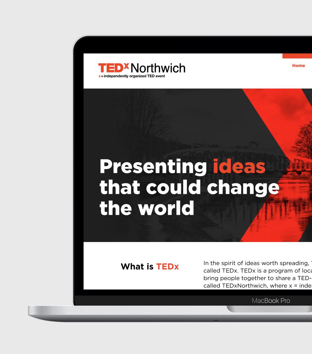 TEDxNorthwich website homepage design displayed on an iPad screen
