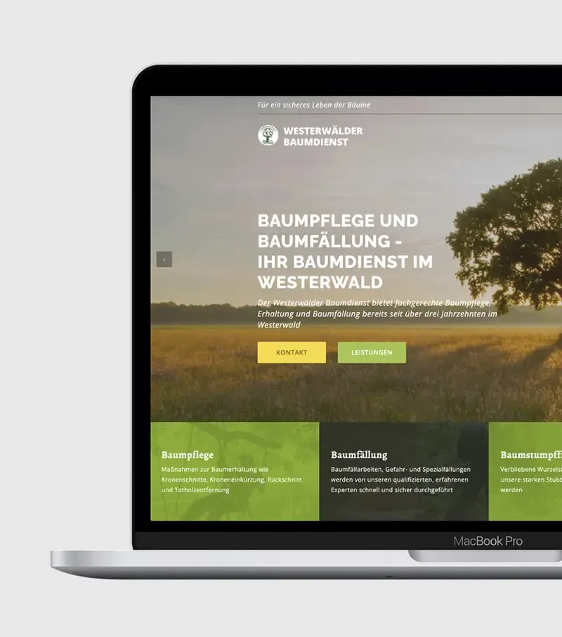 Westerwalder Baumdienst website displayed on an iPad screen